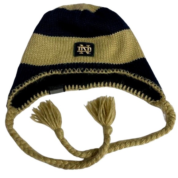 Columbia Notre‎ Dame Trapper Beanie Omni-Heat Blue Gold Tassel Hat College OS - Picture 1 of 8